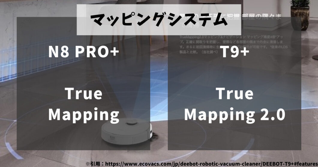 エコバックスDEEBOT_N8PRO+_T9+比較（マッピングシステム）